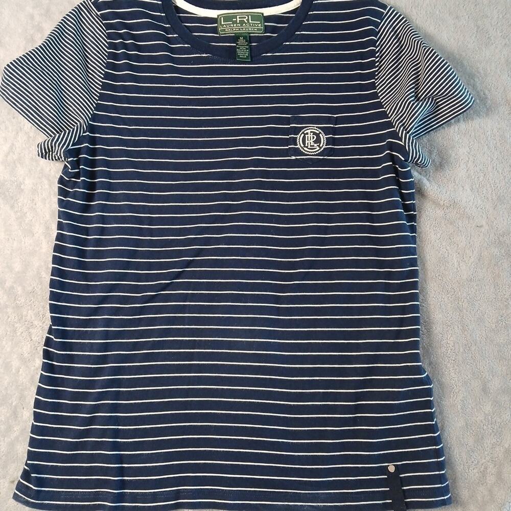 Vintage Lauren Ralph Lauren Active Striped Tee Womens Size M Navy White...